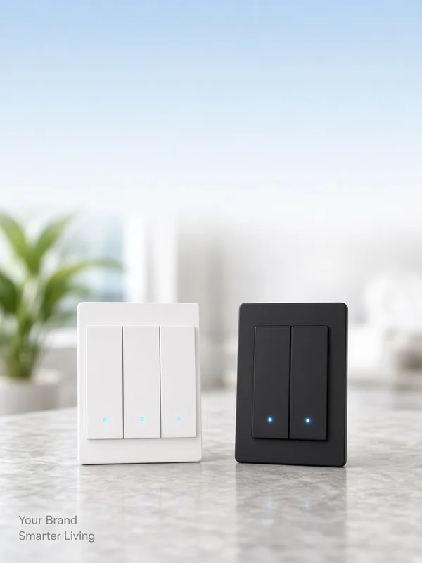 White and black smart wall switches for private-label OEM branding